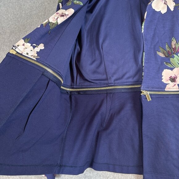 IMAN Navy Floral Peplum Zip Jacket Blazer M Global Chick Ponte Convertible - Picture 4 of 13
